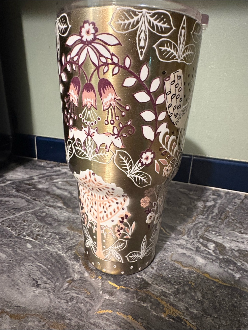 Vera Bradley Gold and Pink Floral Travel Tumbler